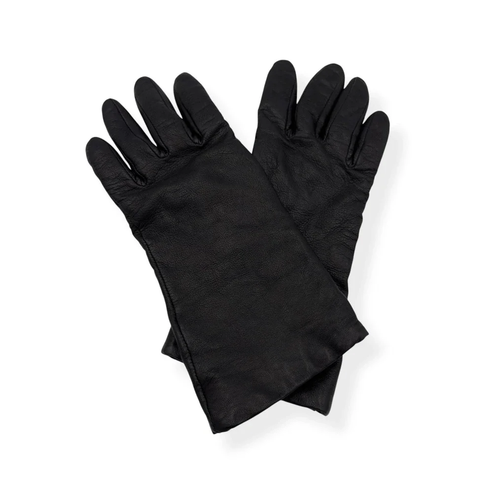 Vintage Gates Women's Black Lambskin Leather Gloves Cashmere Lined Size 7 Med